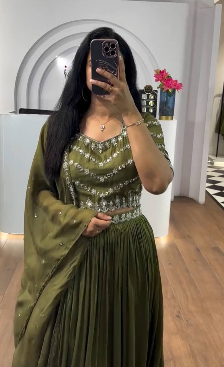 Launching New Festival Chinon Lehenga Choli with Sequence Work and Embroidered Dupatta - Fully Stitched