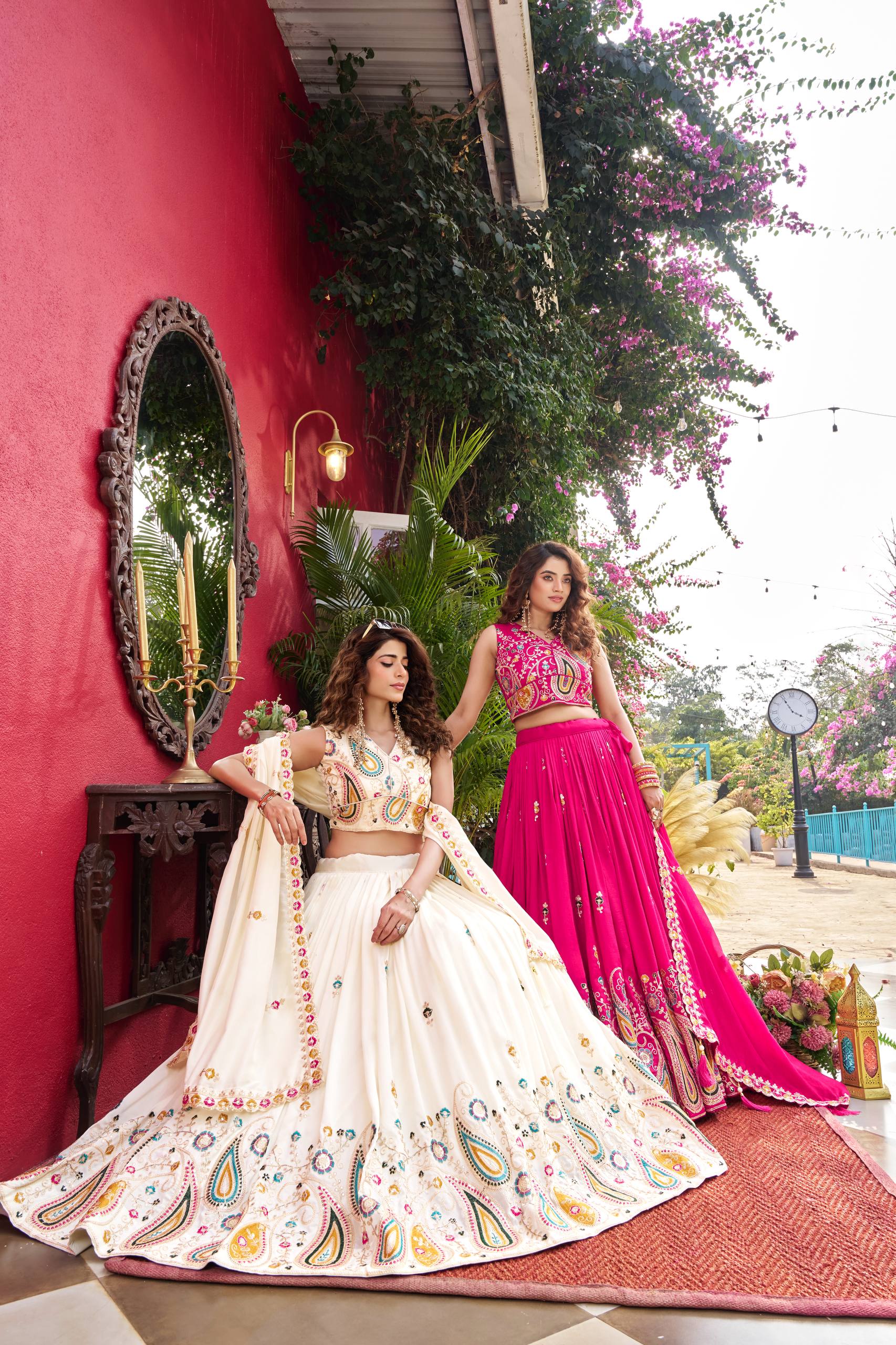 Wedding Collection Vichitra Lehenga Choli with Heavy Cording Embroidery Work - Fully Stitched
