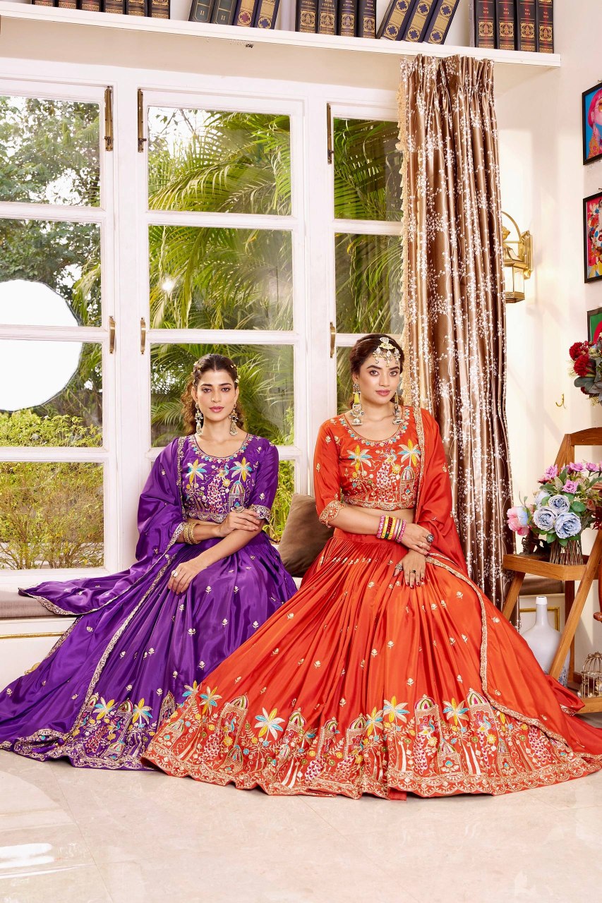 Wedding Collection Pure Crepe Silk Lehenga Choli with Heavy Embroidery Sequence Work - Fully Stitched