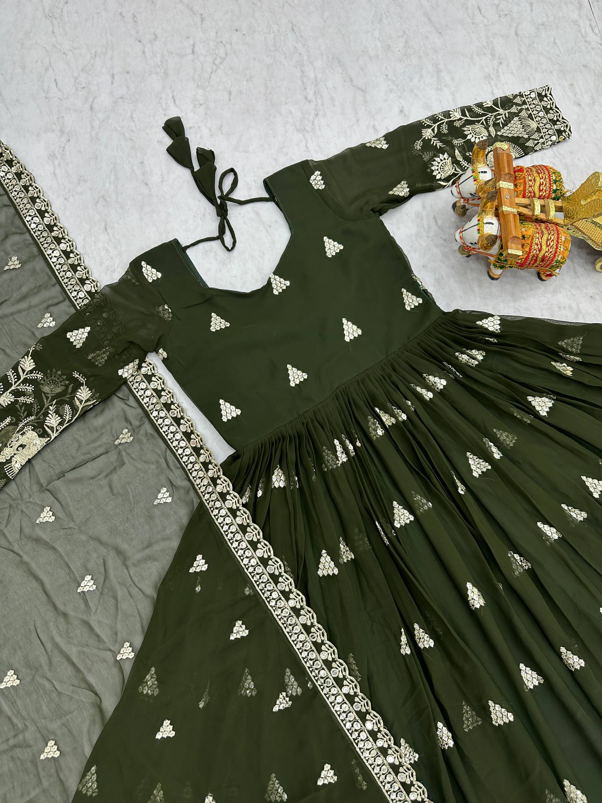 Festival Collection Fox Georgette Long Gown with Heavy 7MM Sequence Embroidery Dupatta - Fully Stitched