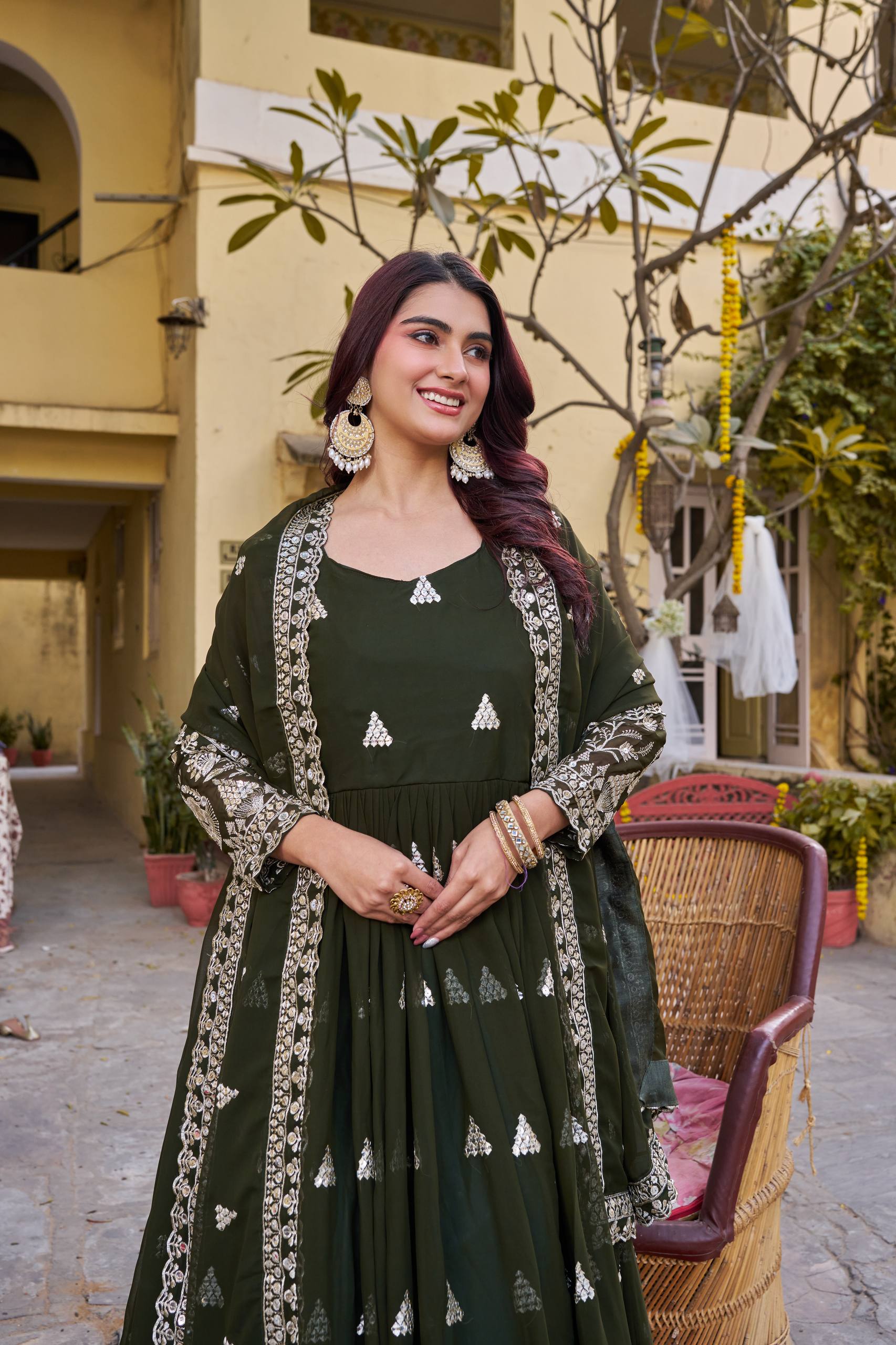 Festival Collection Fox Georgette Long Gown with Heavy 7MM Sequence Embroidery Dupatta - Fully Stitched