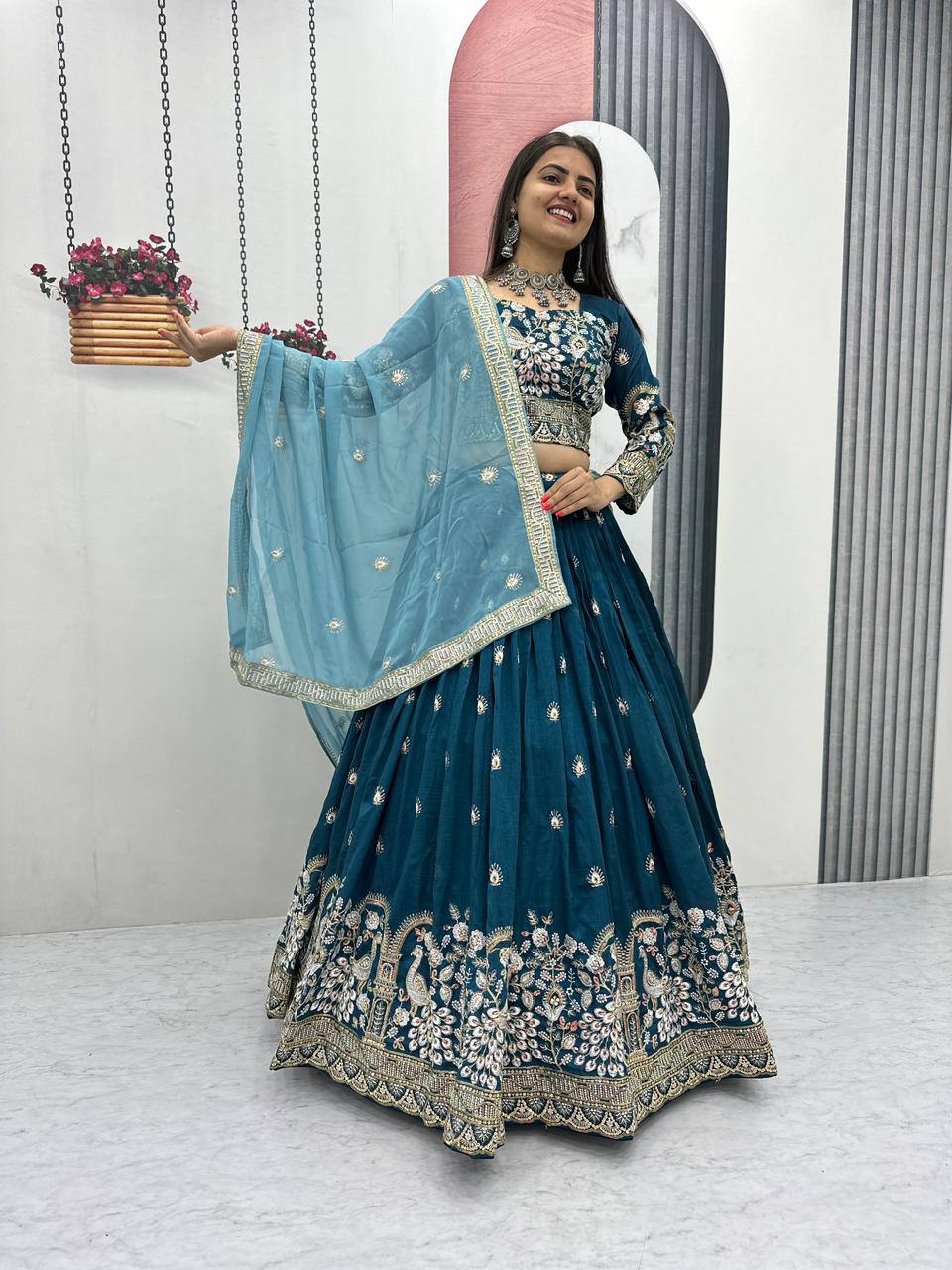 New Festival Vichitra Silk Lehenga Choli with Heavy Embroidered Dupatta - Fully Stitched