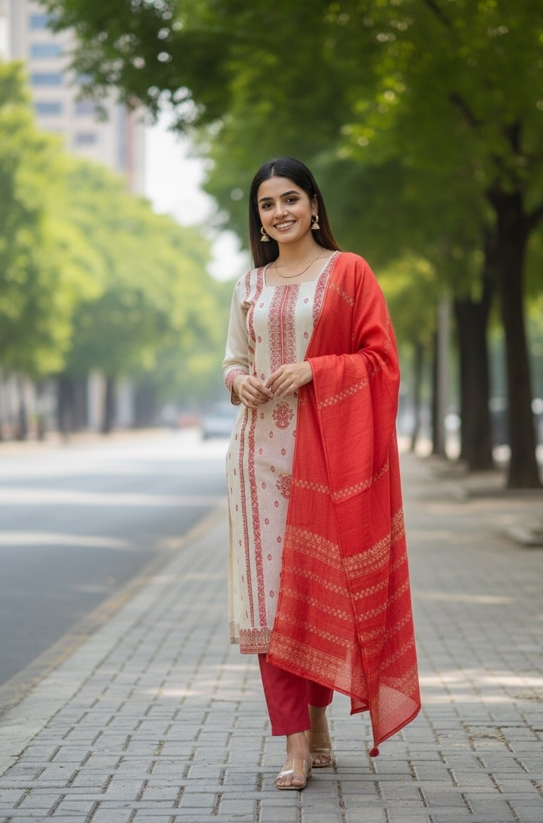 Designer Embroidered Kurta Pant Set with Printed Dupatta Perfect For Wedding Function