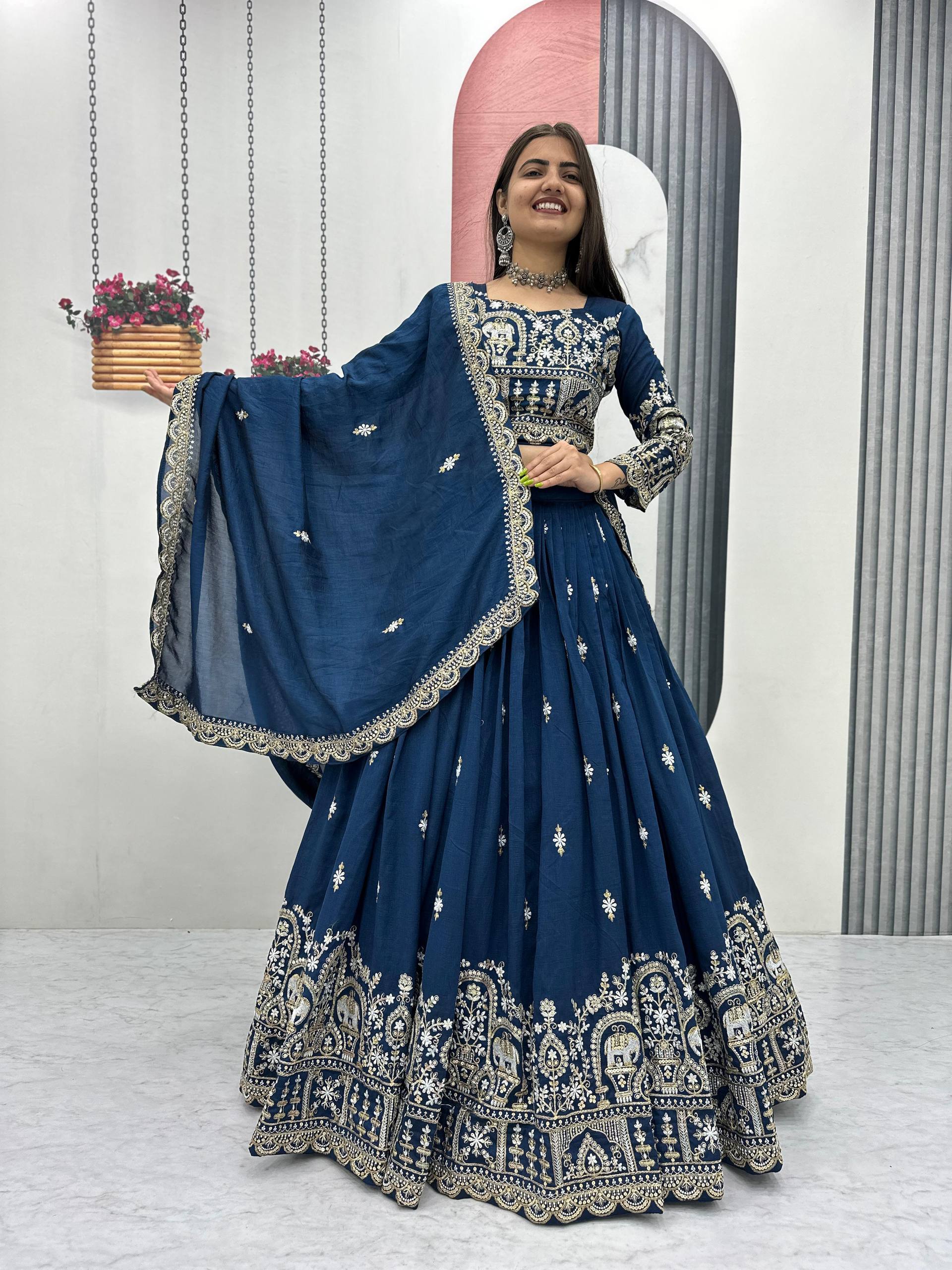 New Festival Vichitra Silk Lehenga Choli with Heavy Sequence Embroidery - Fully Stitched