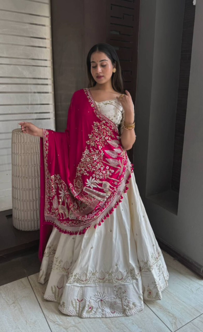 New Festival Vichitra Silk Lehenga Choli with Heavy Sequence Embroidery Work - Fully Stitched