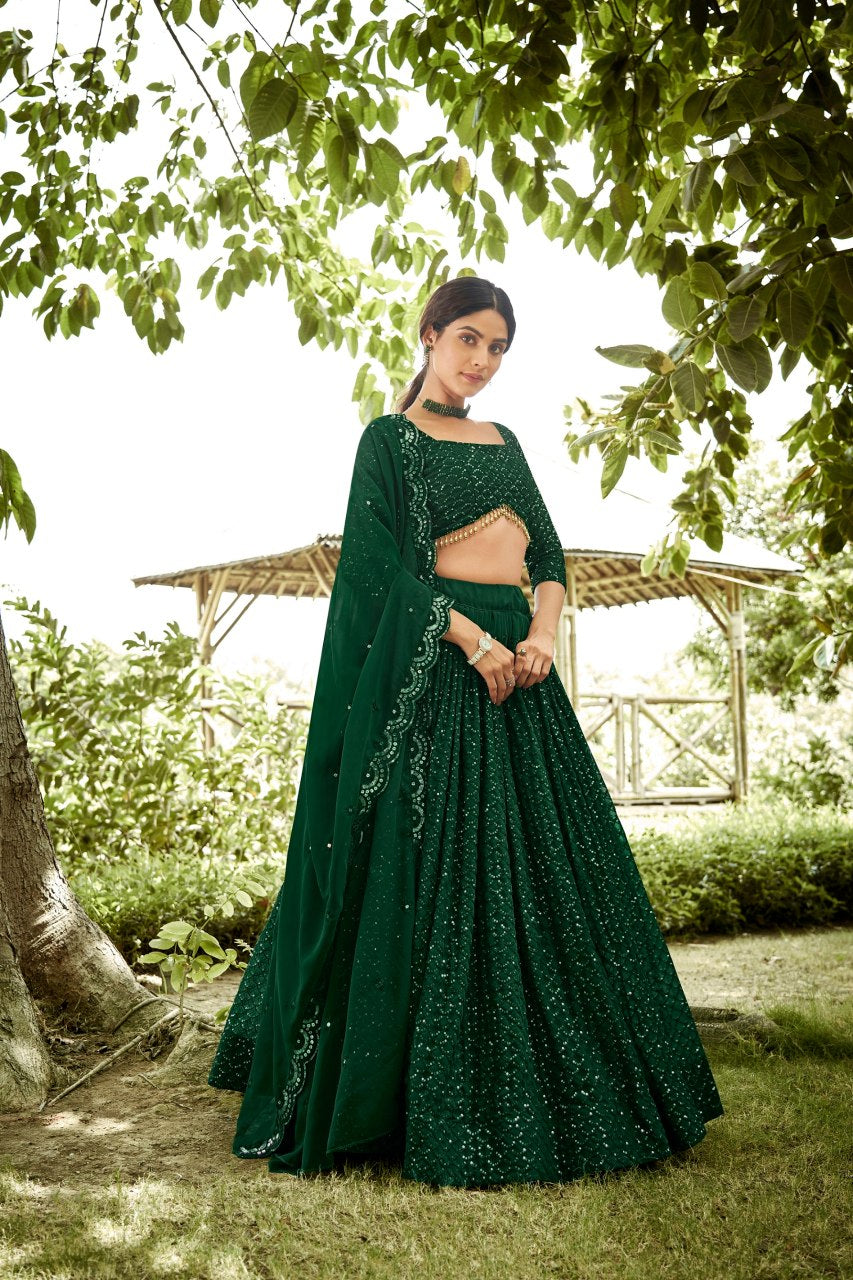 Maroon Sequin Embroidered Semi-Stitched Wedding & Festive Wear Georgette Lehenga Choli with Border Work