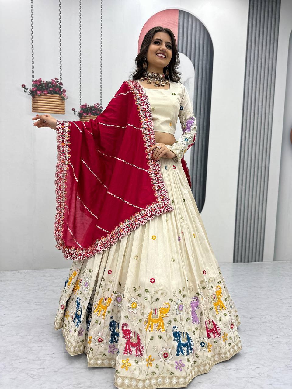 Wedding Wear Tissue Silk Lehenga Choli with Heavy Sequence Work and Vichitra Silk Dupatta - Fully Stitched