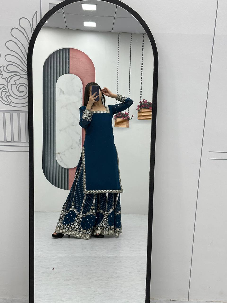Festival Wear Heavy Embroidered Palazzo Top Set with Dupatta - Fully Stitched
