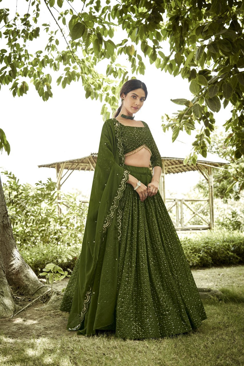 Maroon Sequin Embroidered Semi-Stitched Wedding & Festive Wear Georgette Lehenga Choli with Border Work