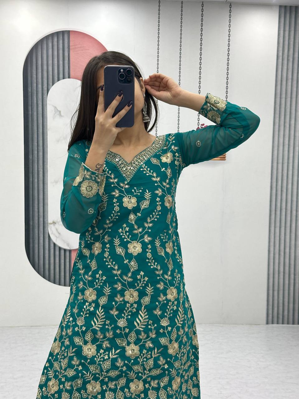 Designer Party Wear Embroidered Palazzo Suit Set with Dupatta - Fully Stitched