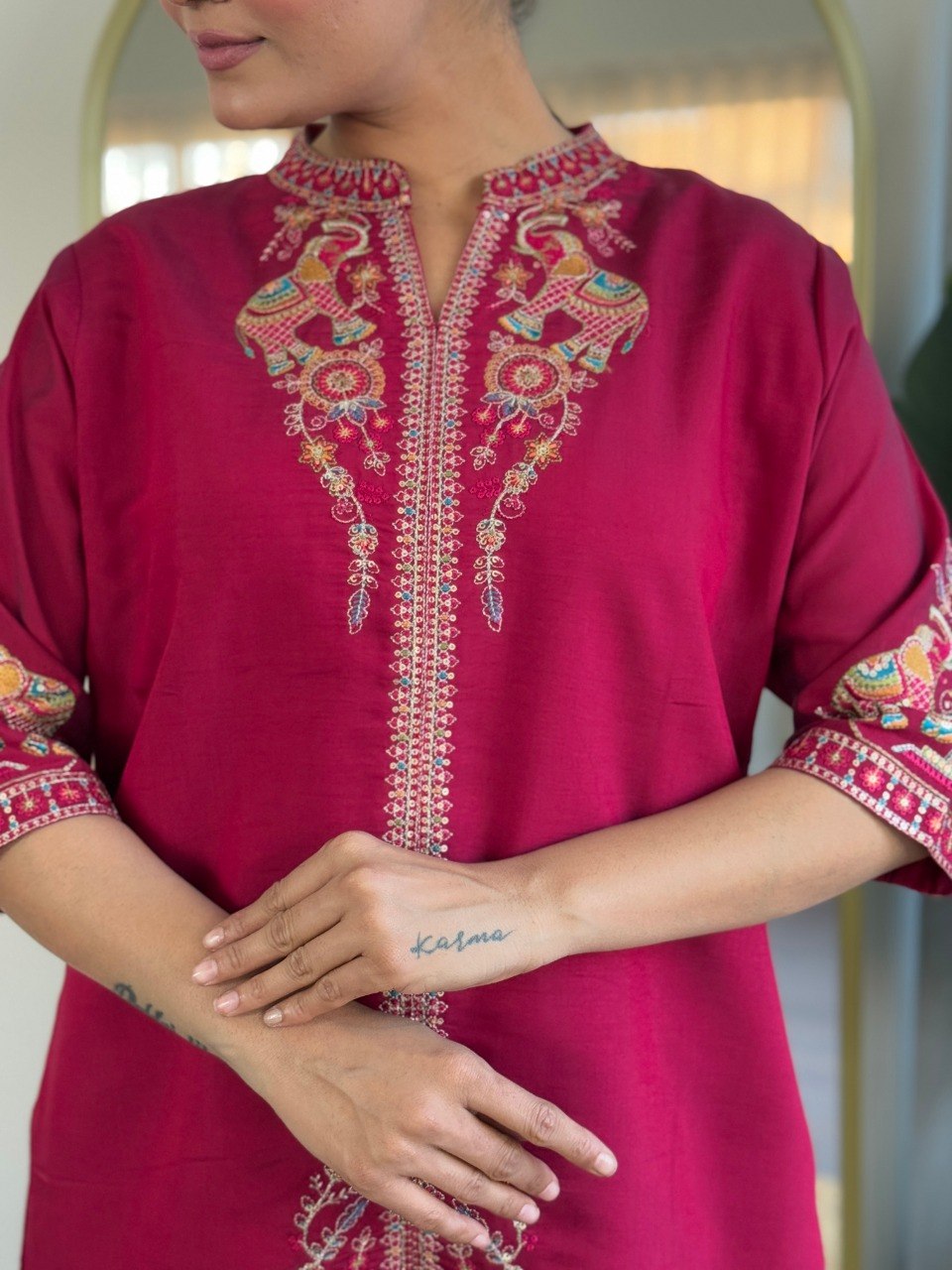 Stylish PV Chanderi Embroidered Kurta Palazzo Set with Dupatta for Party Wear - Fully Stitched