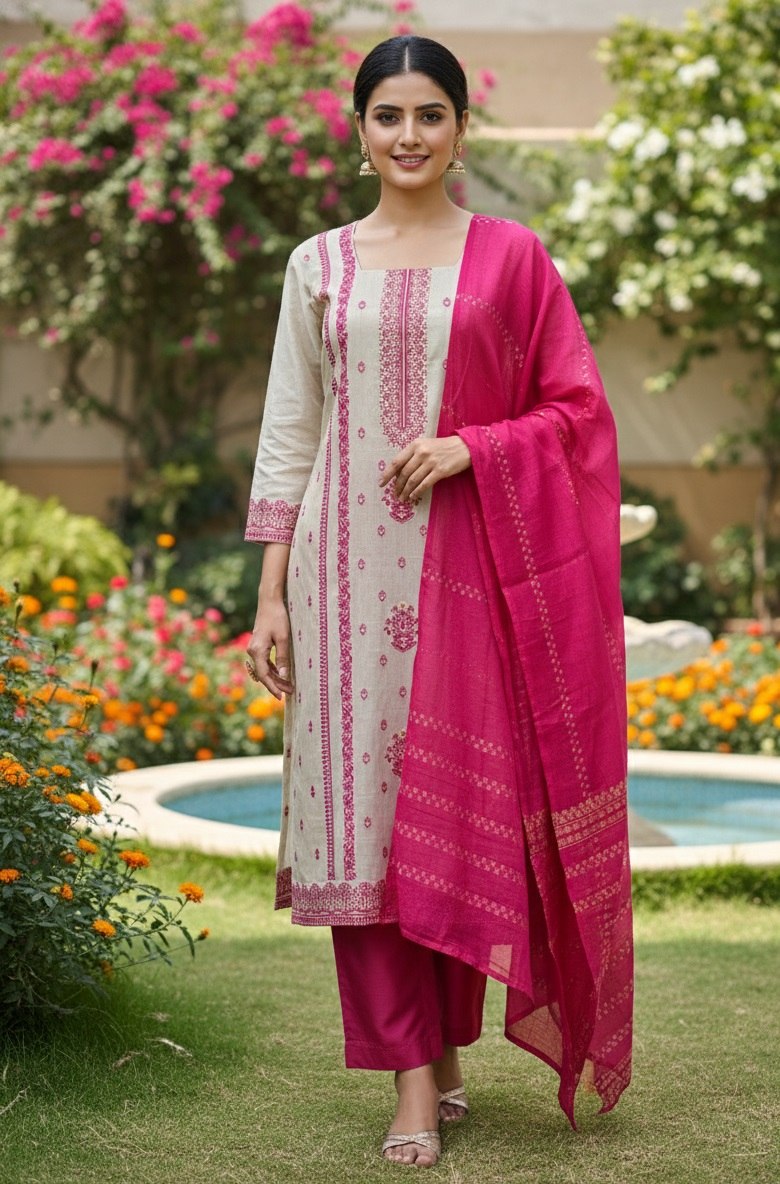 Designer Embroidered Kurta Pant Set with Printed Dupatta Perfect For Wedding Function