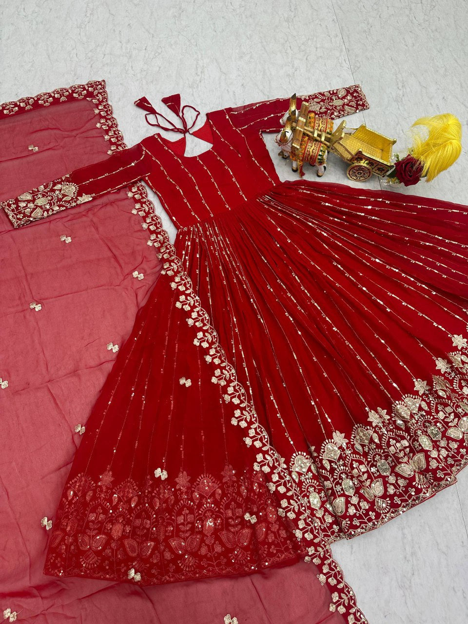 Festival Collection Fox Georgette Long Gown with Heavy 5MM Sequence Embroidery Dupatta - Fully Stitched