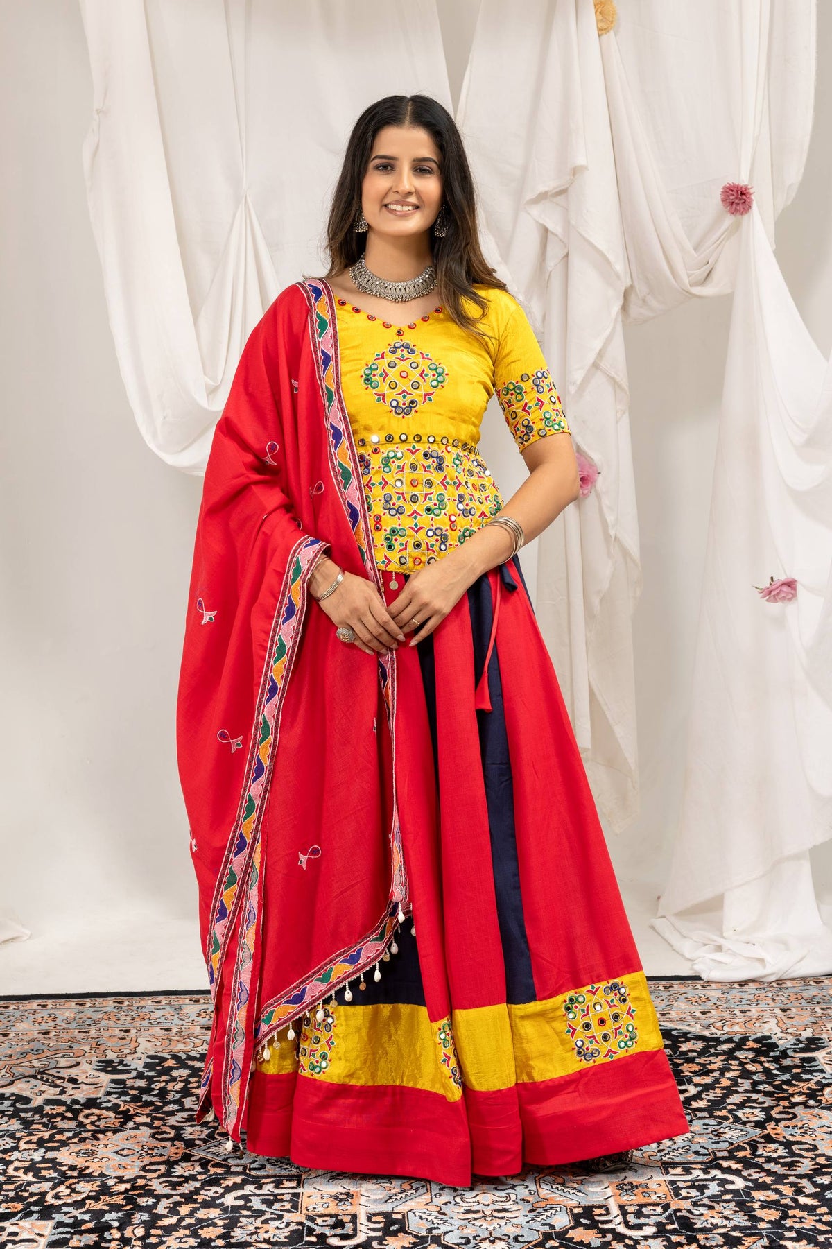 Navratri 2026 Rang Mix Lehenga Choli with Dupatta | 4 Meter Flair Magic Cotton Lehenga | Real Mirror & Embroidery Work | Festive Wear   HE-BUY-(Q)-55