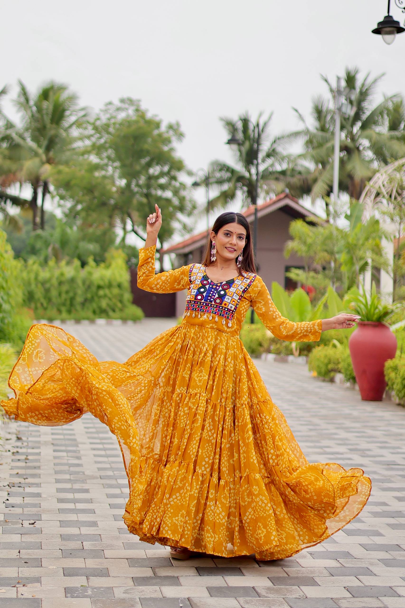 Navratri Special Faux Georgette Gown with Kodi Lace and Real Mirror Work - Fully Stitched