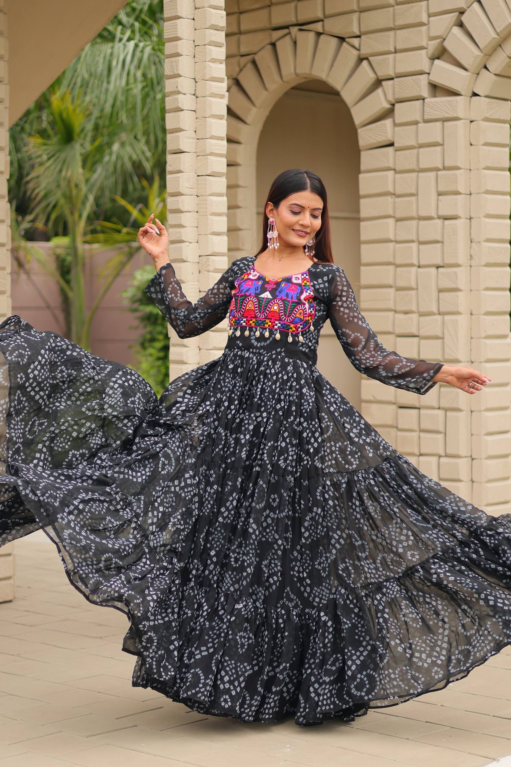 Navratri Special Faux Georgette Gown with Kodi Lace and Real Mirror Work - Fully Stitched