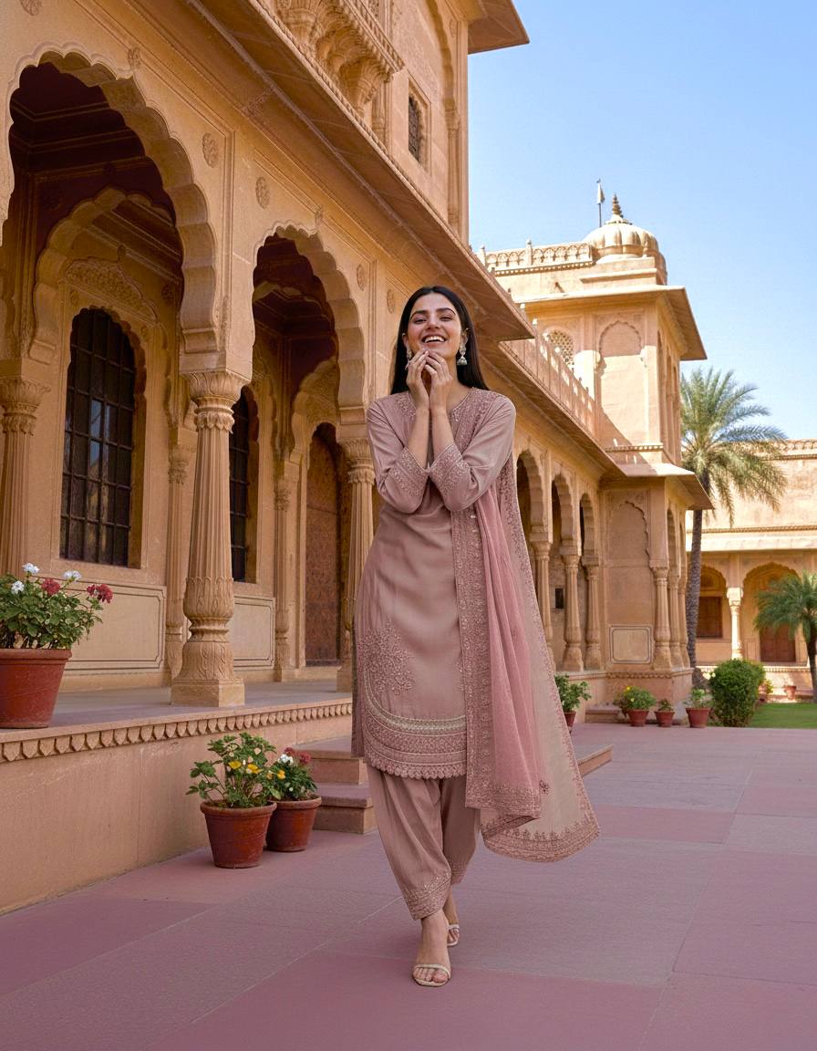 Designer Pure Natural Crepe Top with Farshi Palazzo & Organza Dupatta Set for Women | Embroidered Sequence Work | Premium Party Wear Collection (L)-1143