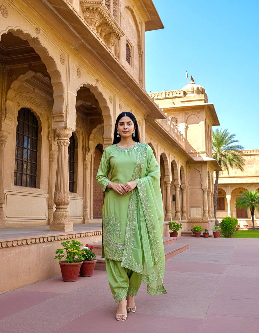 Designer Pure Natural Crepe Top with Farshi Palazzo & Organza Dupatta Set for Women | Embroidered Sequence Work | Premium Party Wear Collection (L)-1143