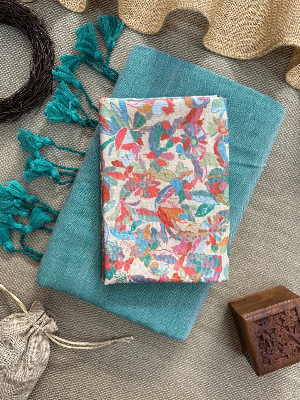 New Handloom Khadi Cotton Saree with Magic Cotton Unstitched Blouse | Elegant Ethnic Wear HE-BUY-(X)-127