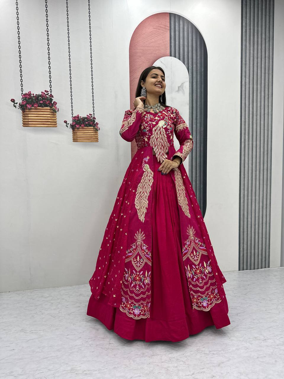 Premium Pure Vichitra Festival Special Crop Top with Lehenga & Shrug Set for Women | Heavy Thread & Sequence Work | Designer Party & Wedding Wear Collection