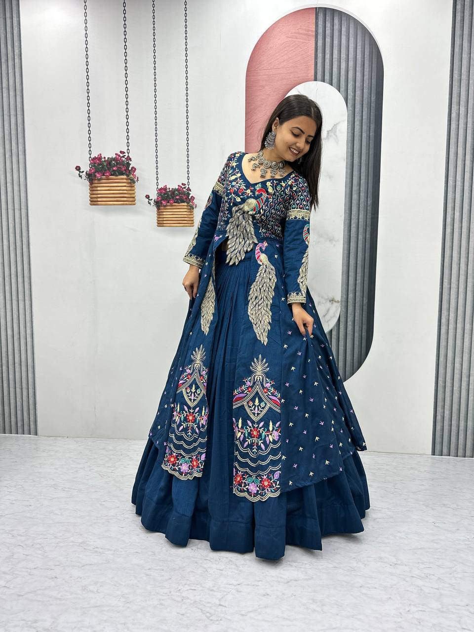 Premium Pure Vichitra Festival Special Crop Top with Lehenga & Shrug Set for Women | Heavy Thread & Sequence Work | Designer Party & Wedding Wear Collection