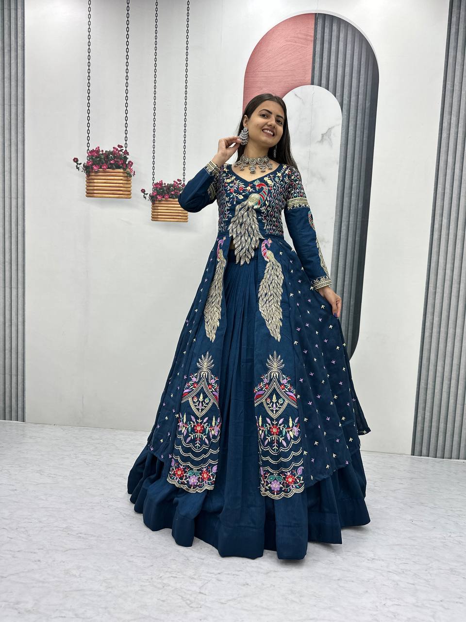 Premium Pure Vichitra Festival Special Crop Top with Lehenga & Shrug Set for Women | Heavy Thread & Sequence Work | Designer Party & Wedding Wear Collection