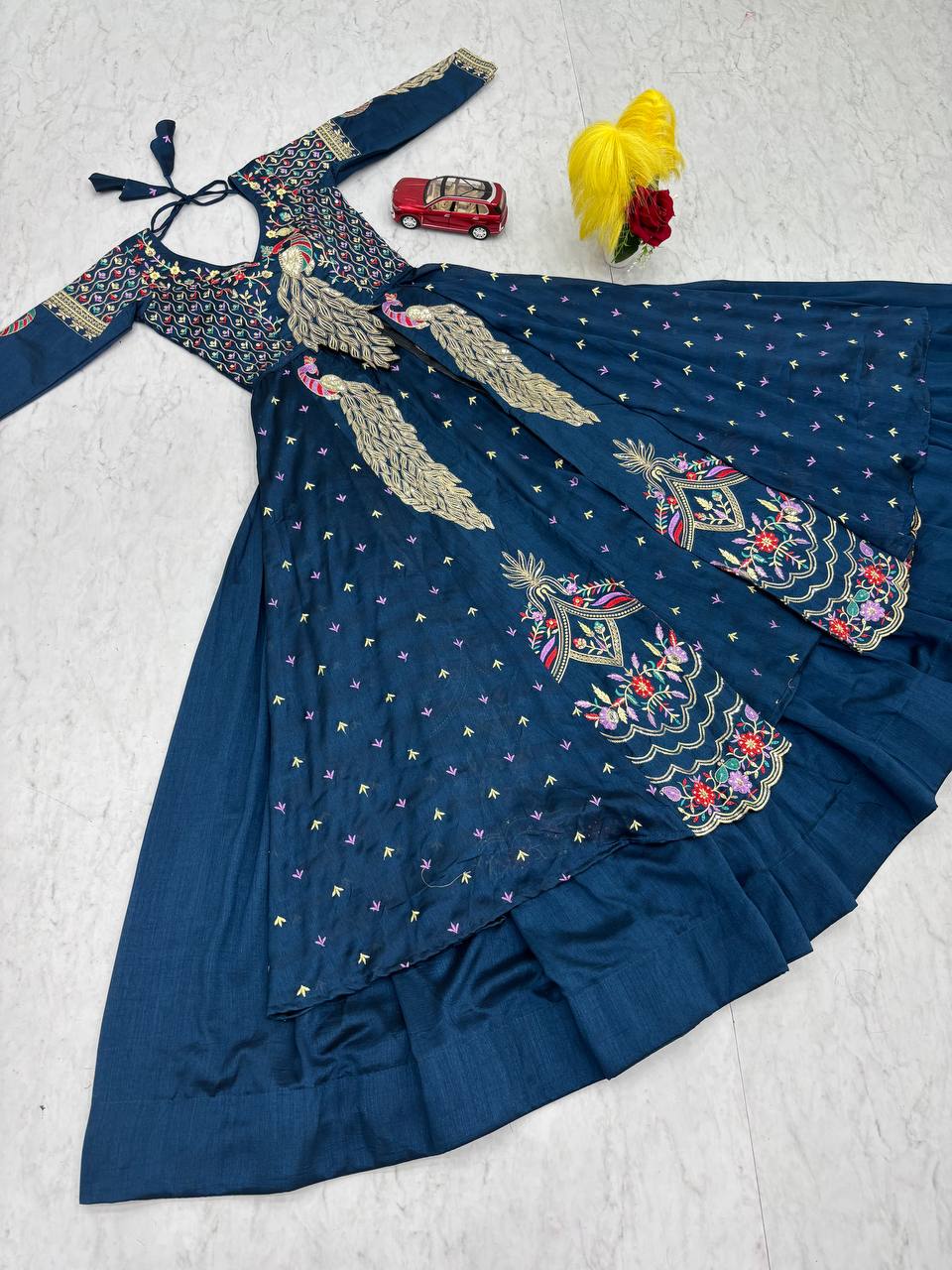 Premium Pure Vichitra Festival Special Crop Top with Lehenga & Shrug Set for Women | Heavy Thread & Sequence Work | Designer Party & Wedding Wear Collection