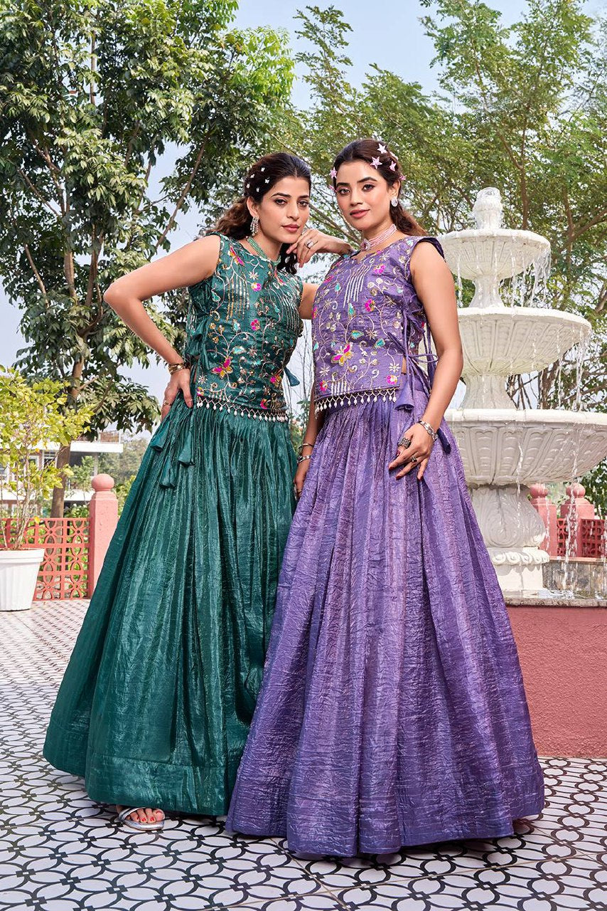 Wedding Collection Pure Gold Crush Lehenga Choli with Embroidered Shrug - Fully Stitched (A)166