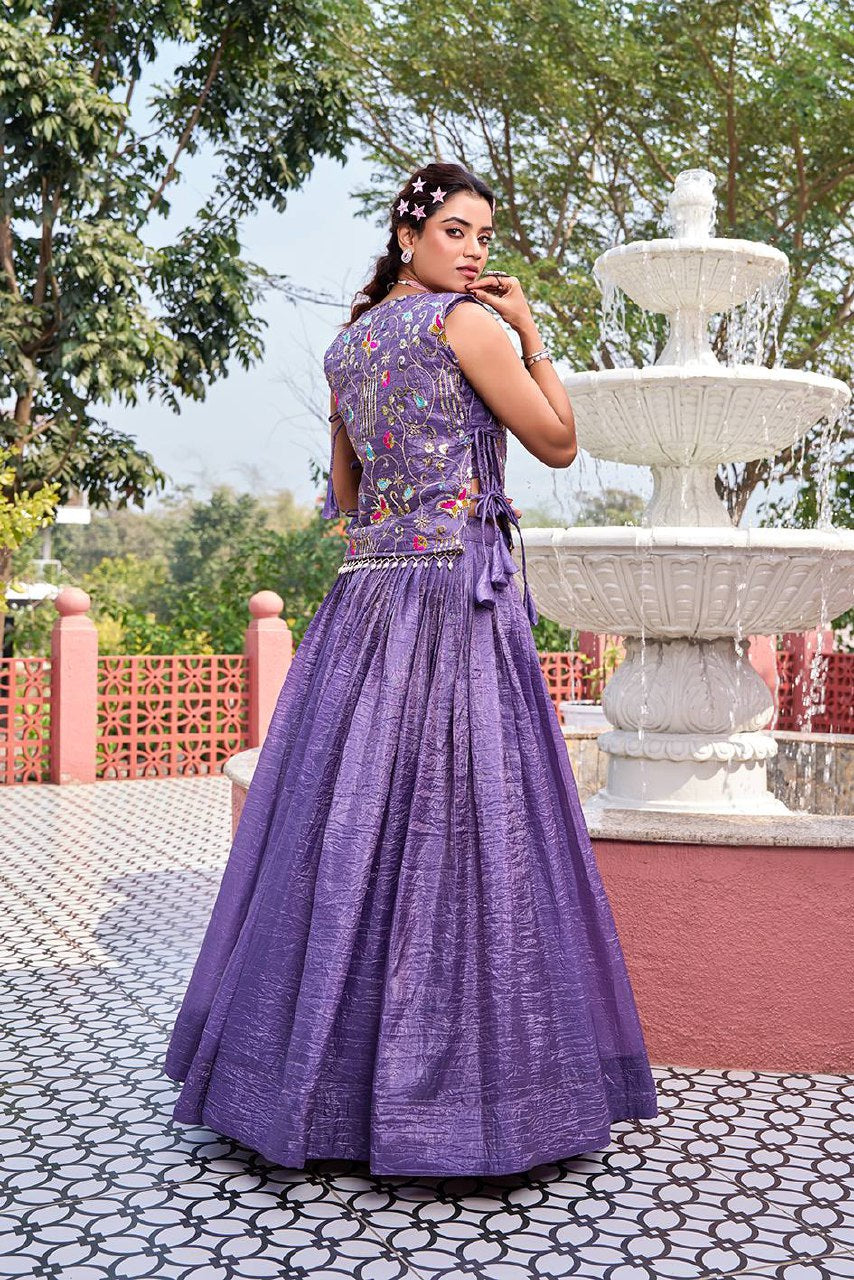 Wedding Collection Pure Gold Crush Lehenga Choli with Embroidered Shrug - Fully Stitched (A)166