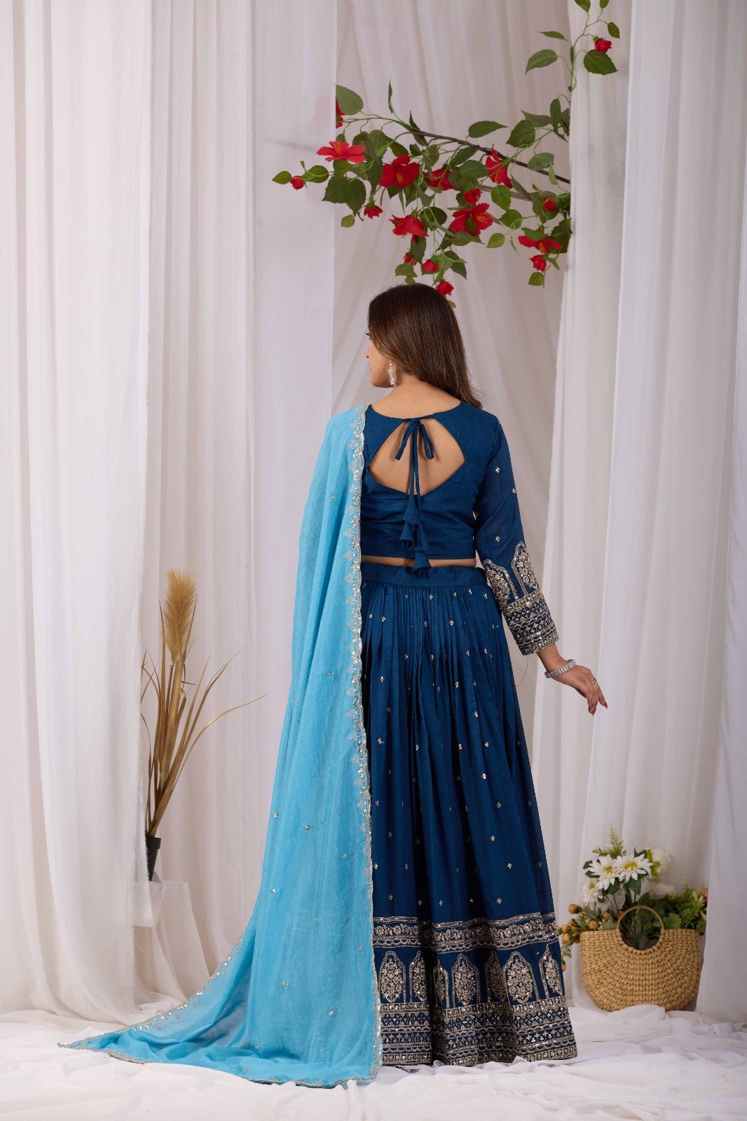 Kalakruti Designer Vichitra Lehenga Choli with Dupatta | 3.50 Meter Flair | Sequence Embroidery & Thread Work | Fully Stitched Festive Wear