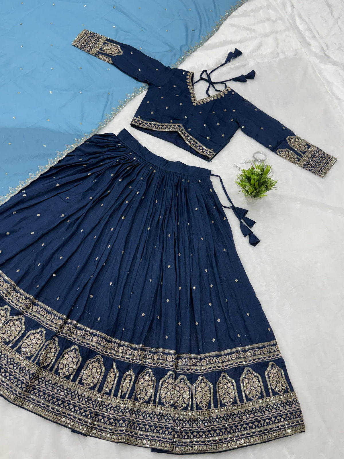 Kalakruti Designer Vichitra Lehenga Choli with Dupatta | 3.50 Meter Flair | Sequence Embroidery & Thread Work | Fully Stitched Festive Wear