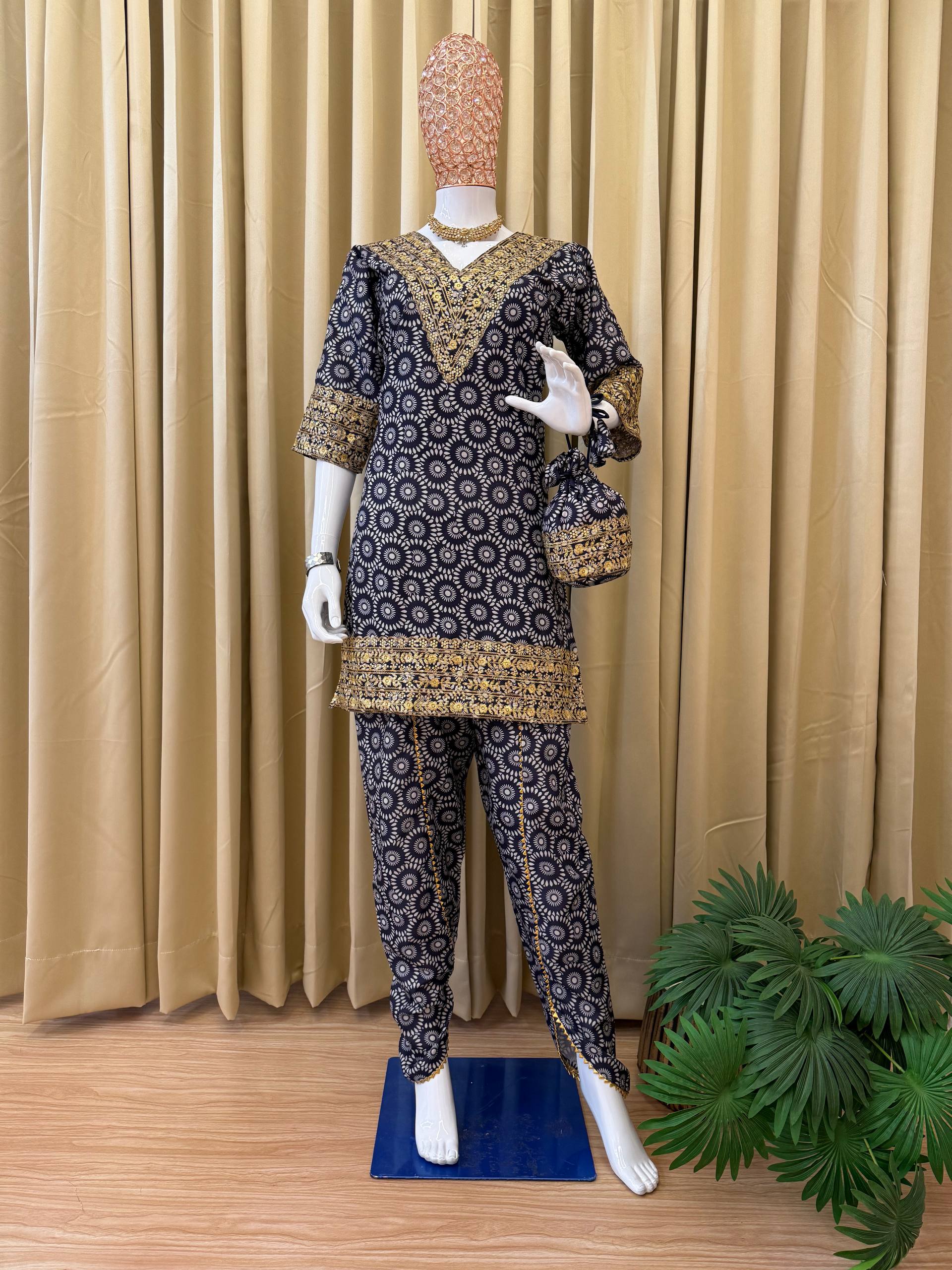 Premium Printed Mul Cotton Co-Ord Set for Women | Embroidered Neck & Daman Work | Festive & Casual Wear Collection HE-BUY-(D)-1124