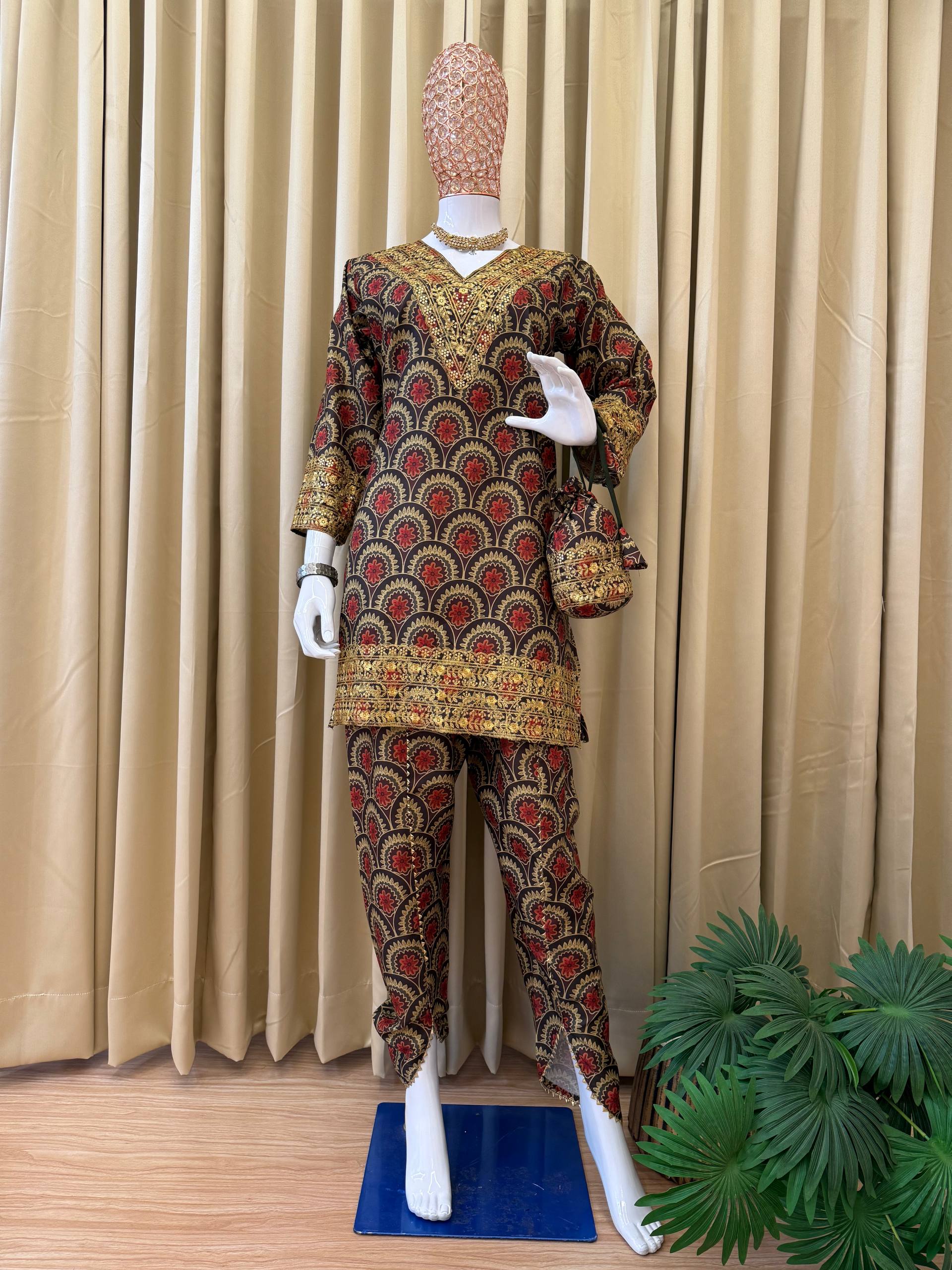 Premium Printed Mul Cotton Co-Ord Set for Women | Embroidered Neck & Daman Work | Festive & Casual Wear Collection HE-BUY-(D)-1124