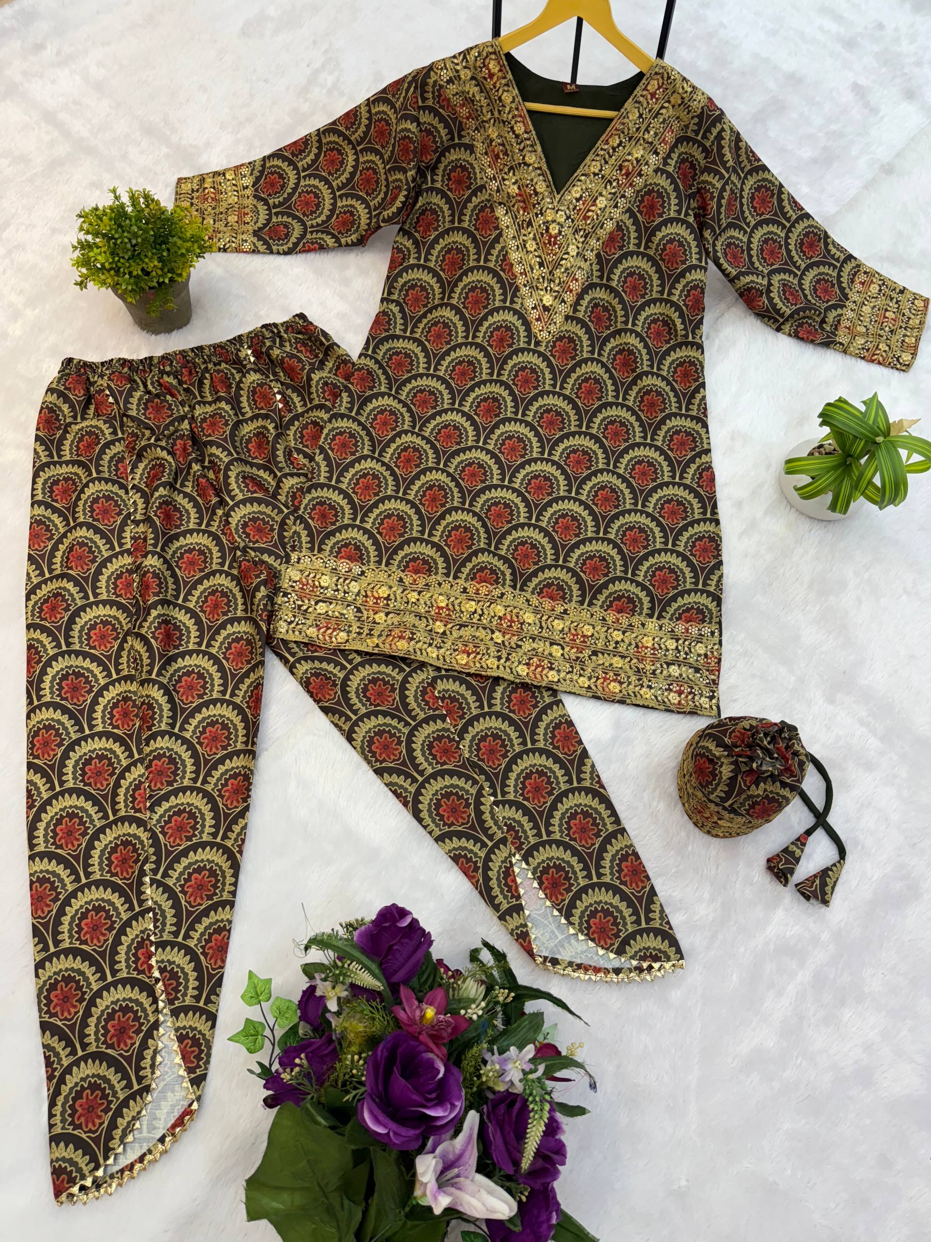 Premium Printed Mul Cotton Co-Ord Set for Women | Embroidered Neck & Daman Work | Festive & Casual Wear Collection HE-BUY-(D)-1124