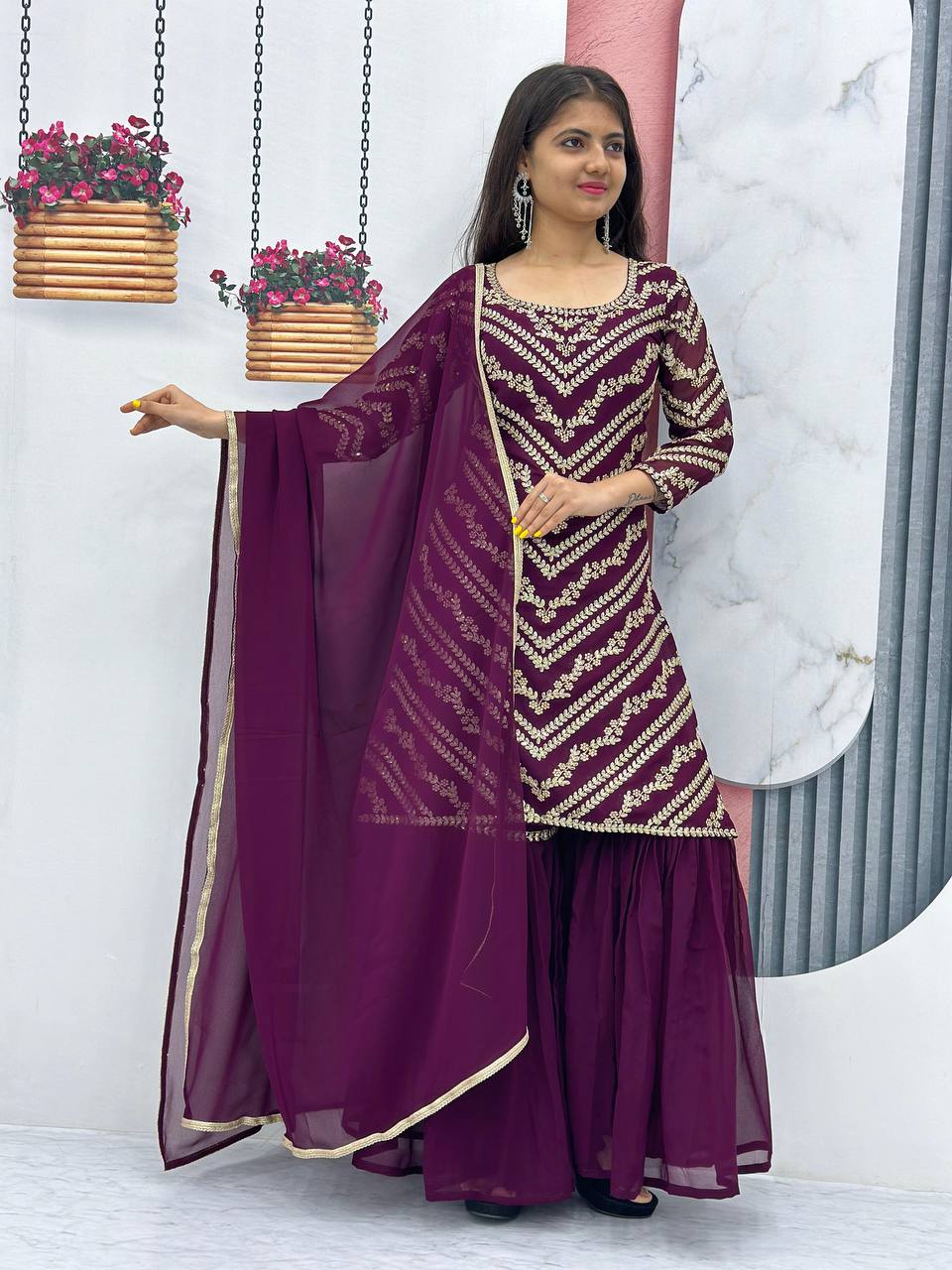 Premium Heavy Fox Georgette Embroidered Suit with Sharara & Dupatta | Designer Party, Wedding & Festive Wear Collection HE-BUY-(E)-04
