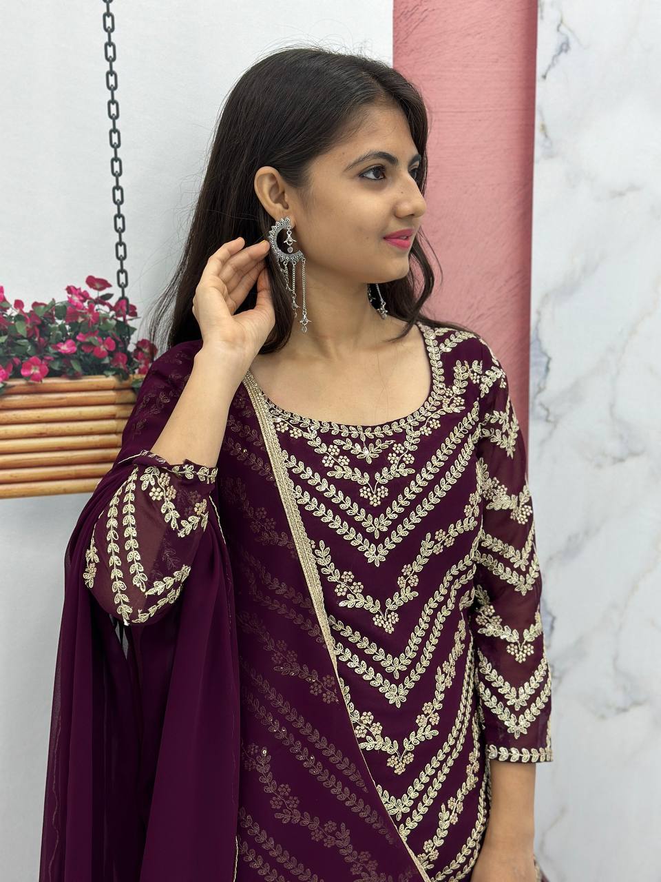 Premium Heavy Fox Georgette Embroidered Suit with Sharara & Dupatta | Designer Party, Wedding & Festive Wear Collection HE-BUY-(E)-04