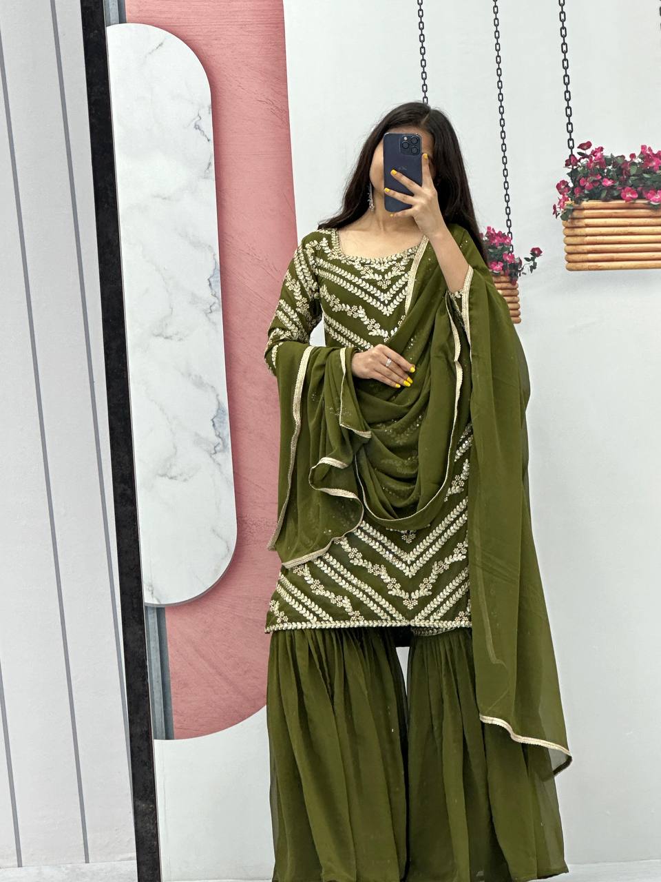 Premium Heavy Fox Georgette Embroidered Suit with Sharara & Dupatta | Designer Party, Wedding & Festive Wear Collection HE-BUY-(E)-04