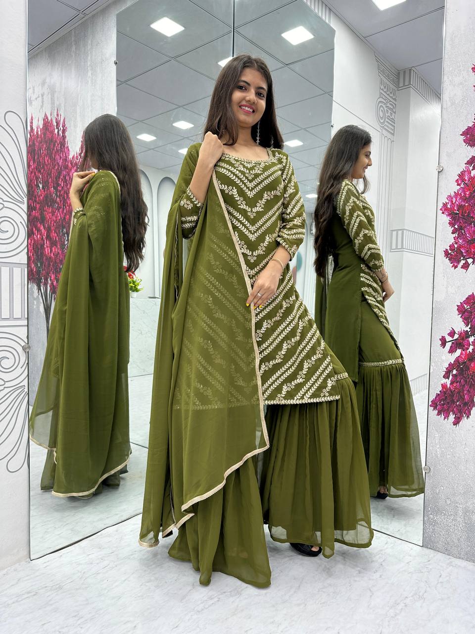 Premium Heavy Fox Georgette Embroidered Suit with Sharara & Dupatta | Designer Party, Wedding & Festive Wear Collection HE-BUY-(E)-04