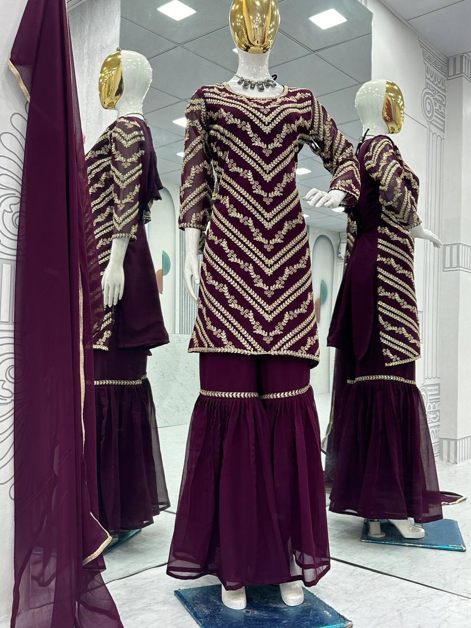 Premium Heavy Fox Georgette Embroidered Suit with Sharara & Dupatta | Designer Party, Wedding & Festive Wear Collection HE-BUY-(E)-04