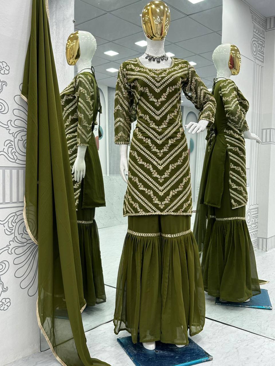 Premium Heavy Fox Georgette Embroidered Suit with Sharara & Dupatta | Designer Party, Wedding & Festive Wear Collection HE-BUY-(E)-04