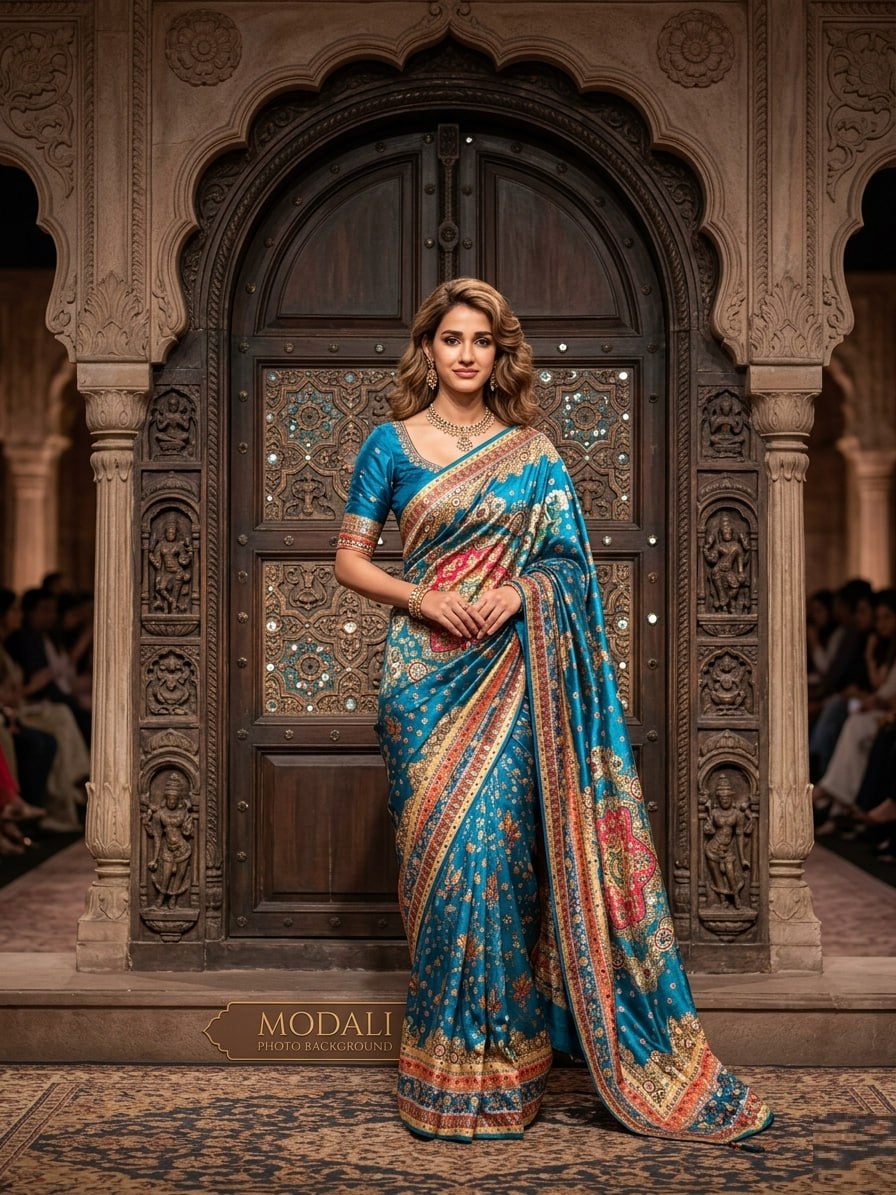 Designer Soft Chinon Silk Saree with Real Mirror Handwork, Piping Border & Latkan Tassels | Wedding & Festive Wear  HE-BUY-(Z)-0121