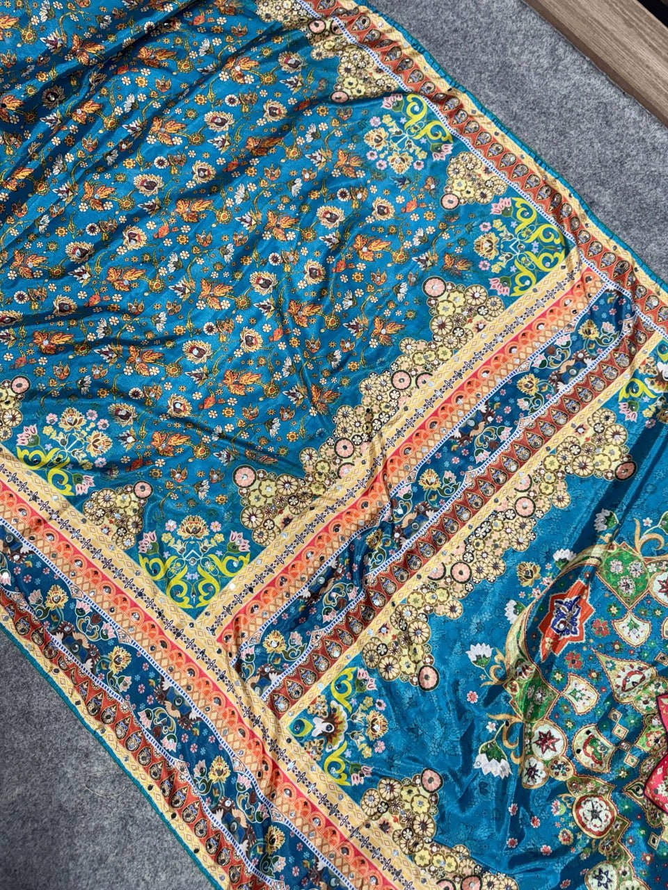 Designer Soft Chinon Silk Saree with Real Mirror Handwork, Piping Border & Latkan Tassels | Wedding & Festive Wear  HE-BUY-(Z)-0121