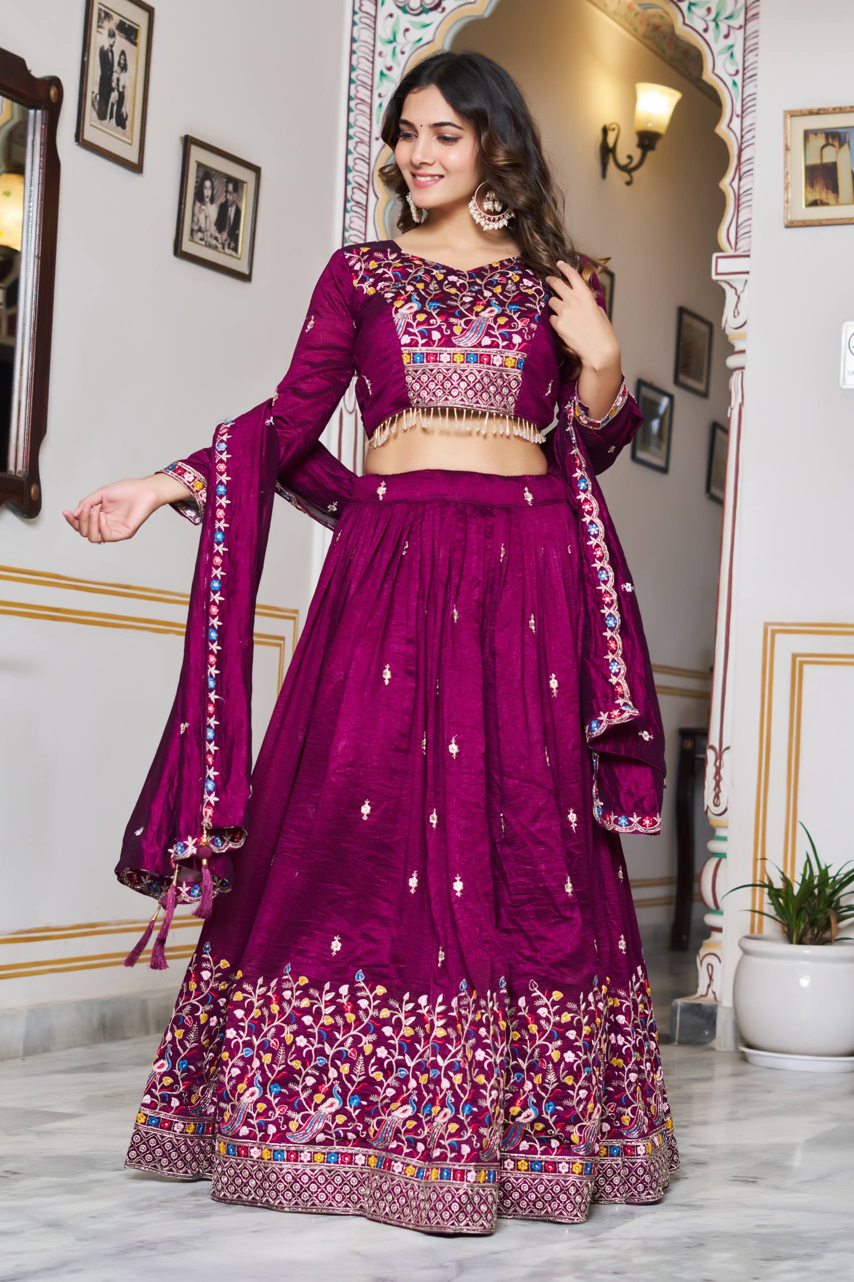 Premium Pure Vichitra Silk Wedding Lehenga Choli for Women | Heavy Embroidery, Sequence, Beads & Thread Work | Designer Bridal, Reception & Festive Wear Collection (A)-147