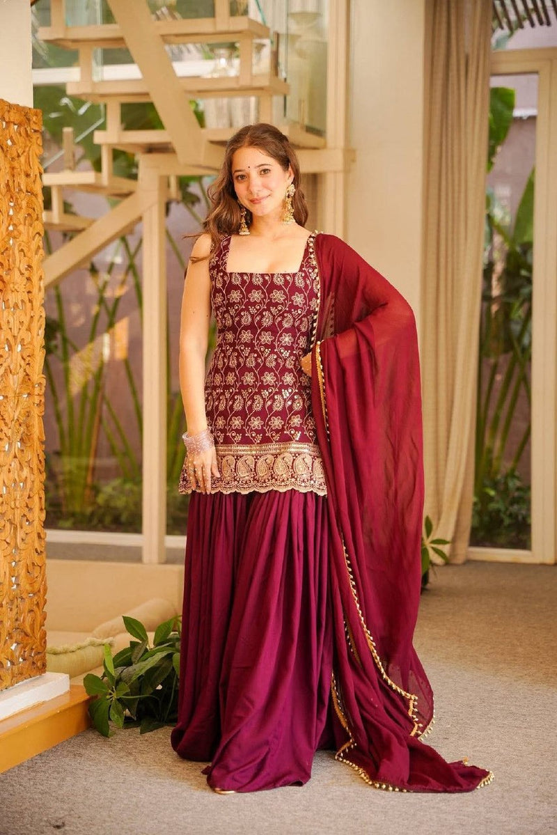 Premium Faux Georgette Kurti Palazzo & Dupatta Set for Women | Heavy Embroidery Work with Fancy Lace | Designer Party, Festive & Wedding Wear Collection HE-BUY-(D)-1192