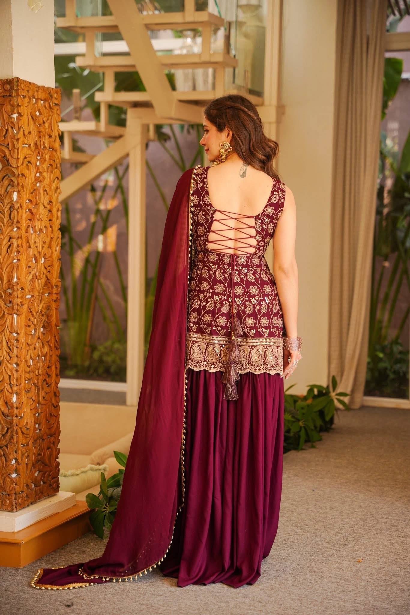 Premium Faux Georgette Kurti Palazzo & Dupatta Set for Women | Heavy Embroidery Work with Fancy Lace | Designer Party, Festive & Wedding Wear Collection HE-BUY-(D)-1192