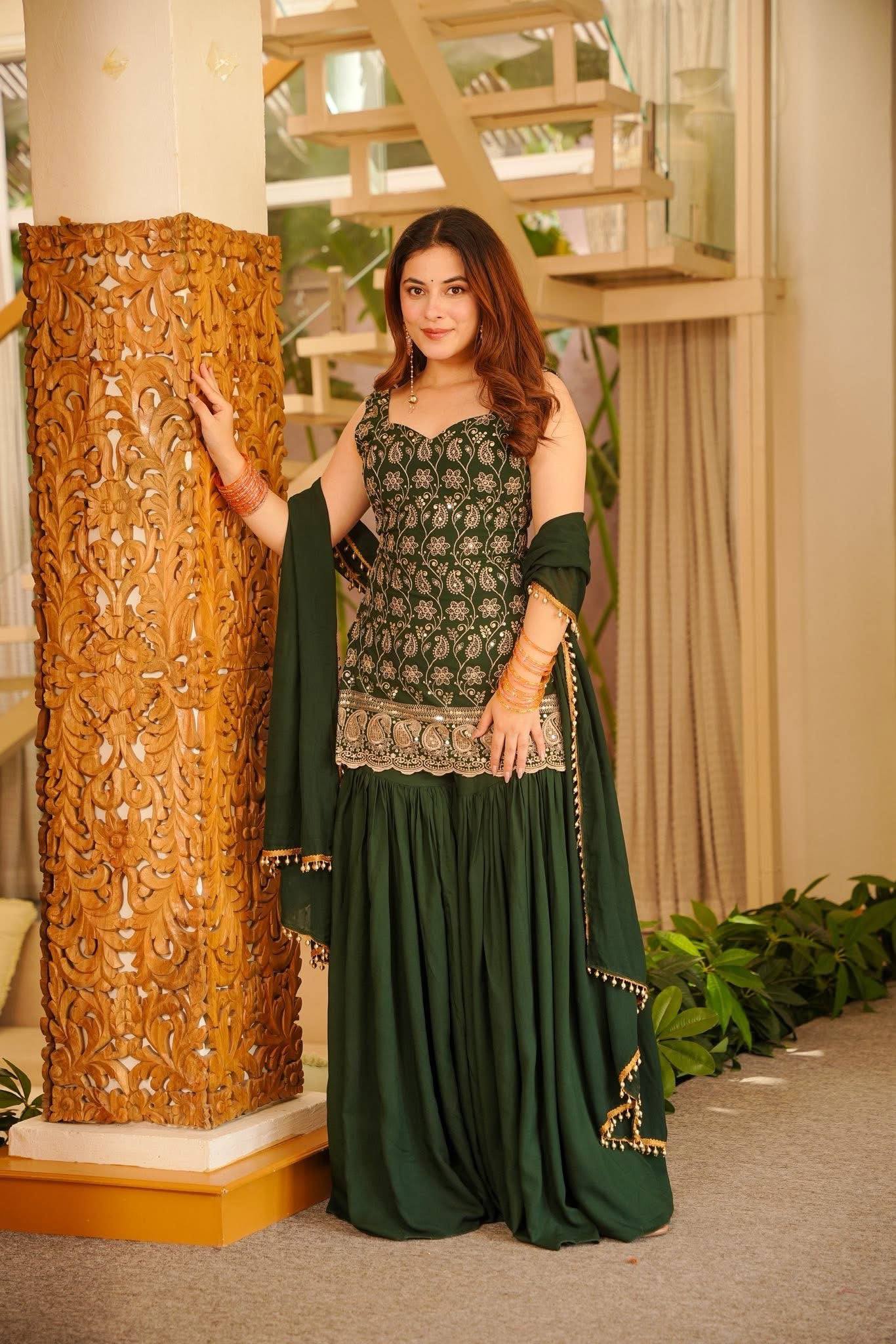 Premium Faux Georgette Kurti Palazzo & Dupatta Set for Women | Heavy Embroidery Work with Fancy Lace | Designer Party, Festive & Wedding Wear Collection HE-BUY-(D)-1192