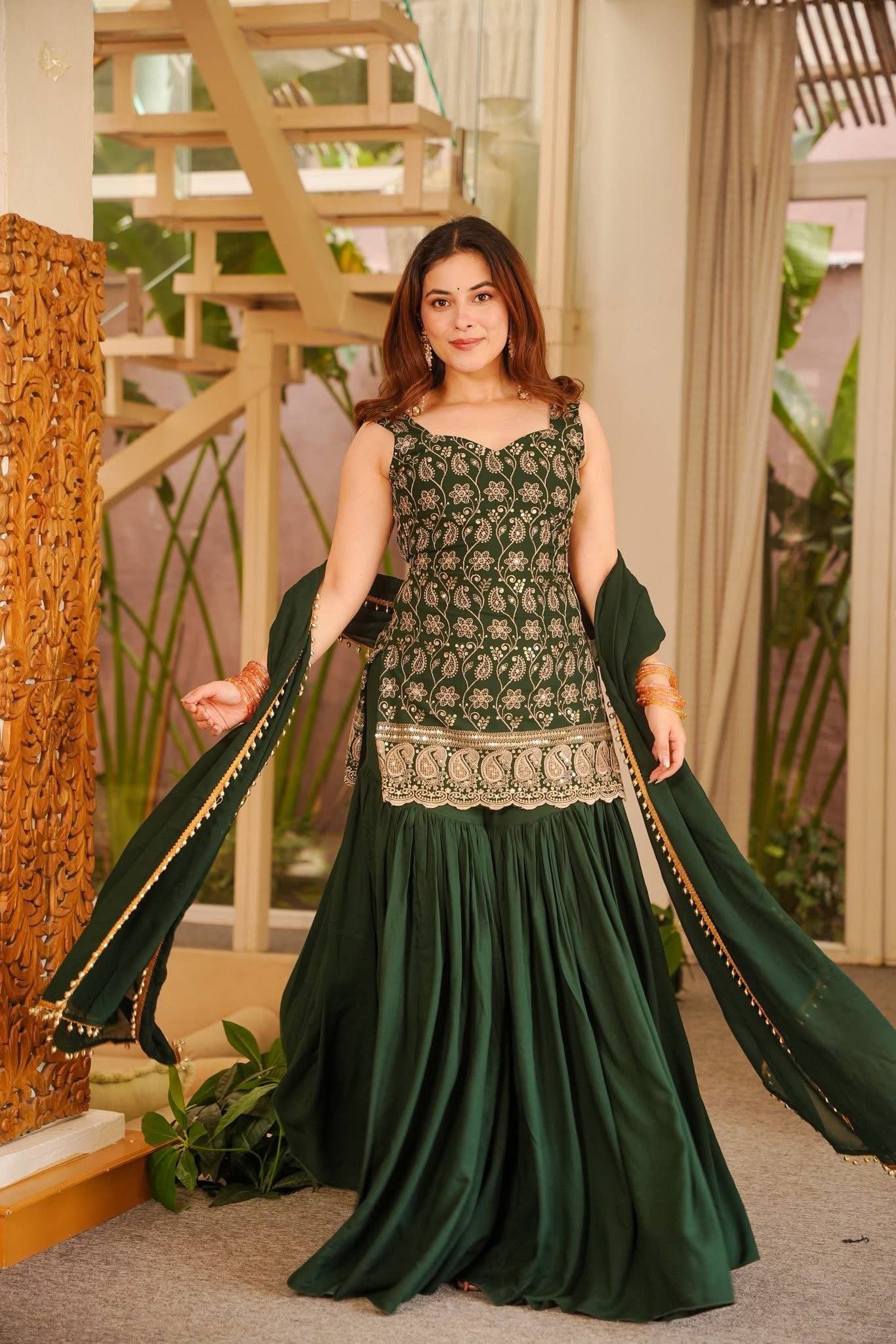 Premium Faux Georgette Kurti Palazzo & Dupatta Set for Women | Heavy Embroidery Work with Fancy Lace | Designer Party, Festive & Wedding Wear Collection HE-BUY-(D)-1192