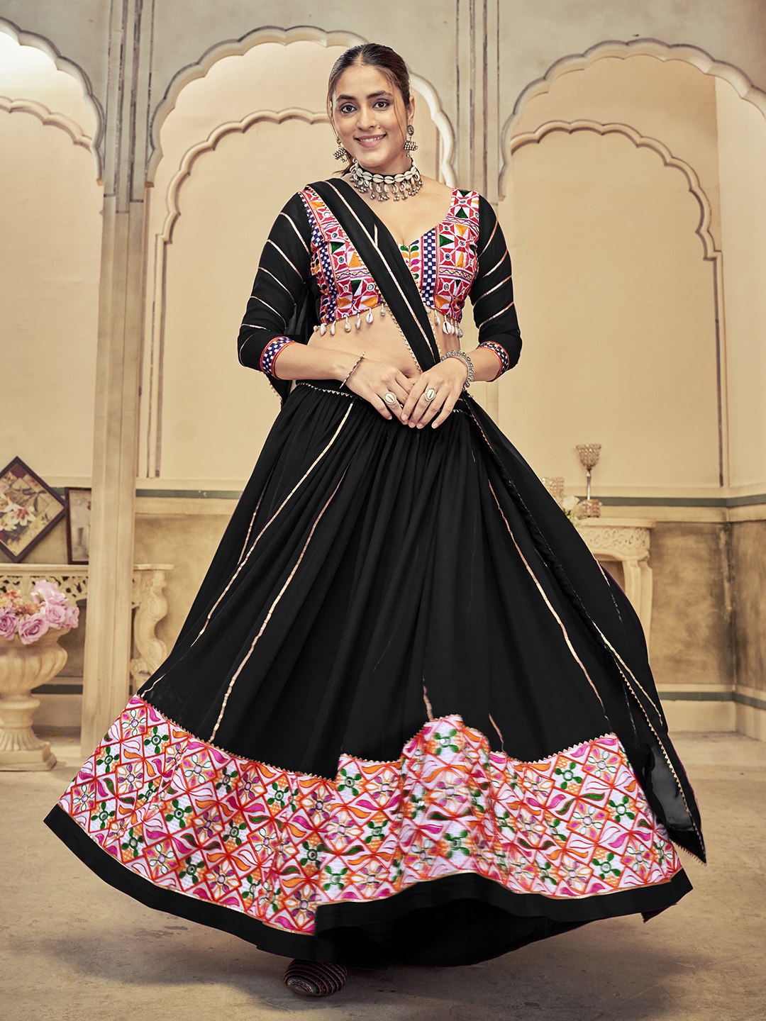 Premium Navratri Chaniya Choli for Women | Georgette Lehenga with Mirror & Thread Embroidery Work | Garba & Dandiya Special Collection HE-BUY-(H)-Nav_20