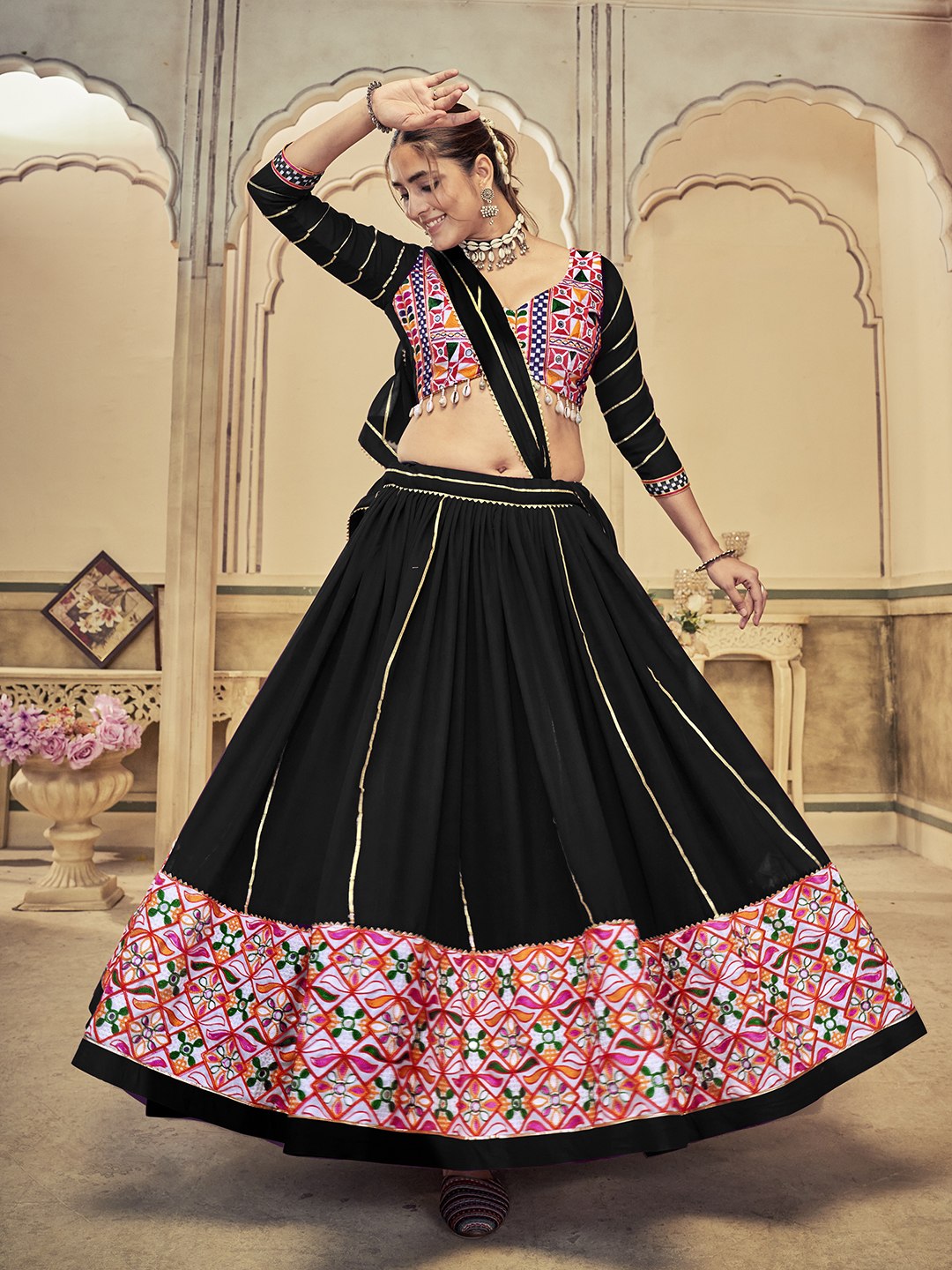 Premium Navratri Chaniya Choli for Women | Georgette Lehenga with Mirror & Thread Embroidery Work | Garba & Dandiya Special Collection HE-BUY-(H)-Nav_20