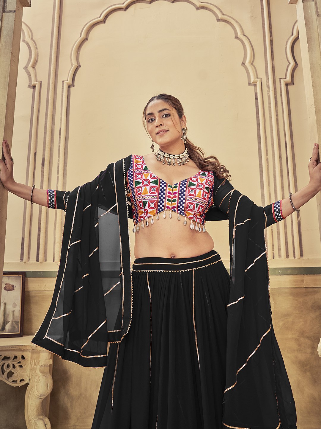 Premium Navratri Chaniya Choli for Women | Georgette Lehenga with Mirror & Thread Embroidery Work | Garba & Dandiya Special Collection HE-BUY-(H)-Nav_20